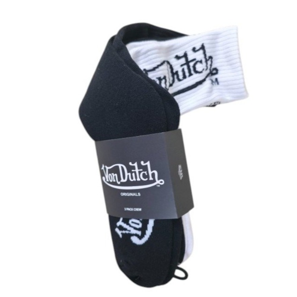 Von Dutch Originals 2 Pack Crew Socks Black White Y2K Streetwear New One Size